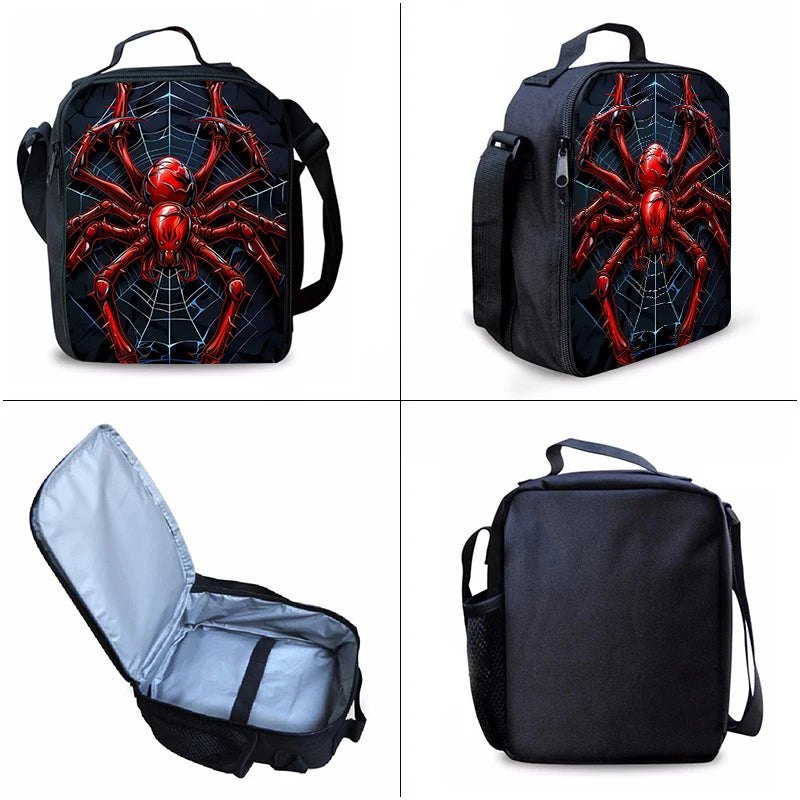 Red Spider Three Piece Backpack Set For Boy And Girls Best Gifts 2D Flat Cartoon School Backpack For Children