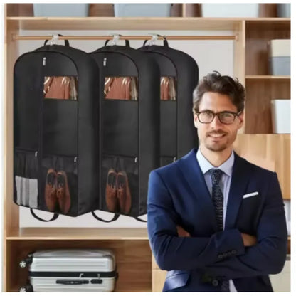 Travel Suit Bag with Zipper Closure, Gusseted Hanging Clothes Storage Organizer and Pocket for Shirts, Coats, Dresses