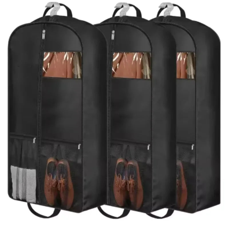 Travel Suit Bag with Zipper Closure, Gusseted Hanging Clothes Storage Organizer and Pocket for Shirts, Coats, Dresses