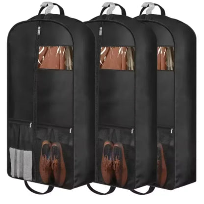 Travel Suit Bag with Zipper Closure, Gusseted Hanging Clothes Storage Organizer and Pocket for Shirts, Coats, Dresses