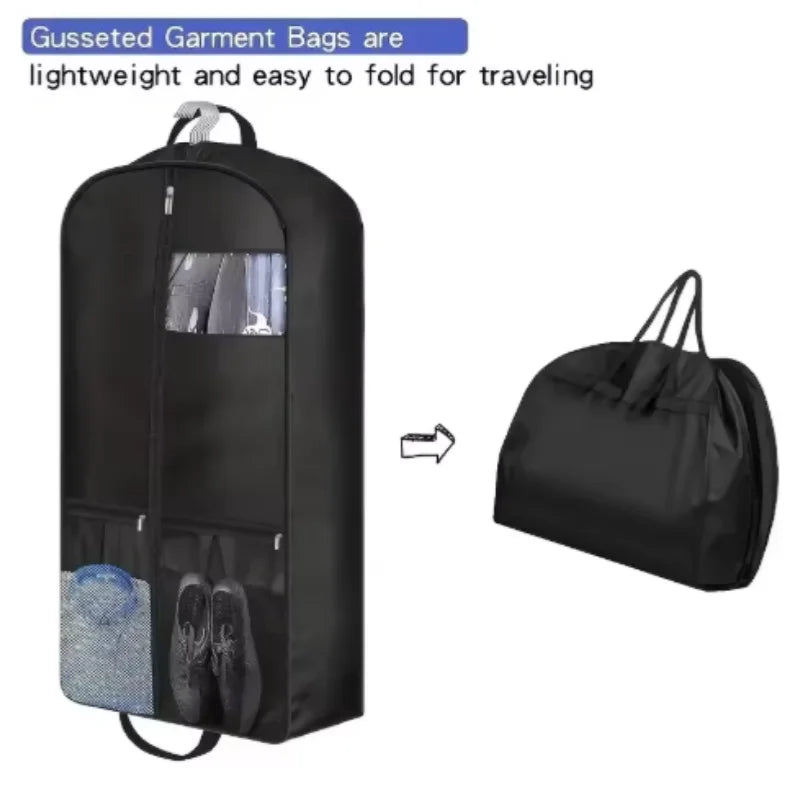 Travel Suit Bag with Zipper Closure, Gusseted Hanging Clothes Storage Organizer and Pocket for Shirts, Coats, Dresses