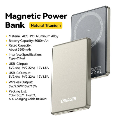 Powerbank Magnétique Mince 5000mAh – Charge Sans Fil 20W MagSafe