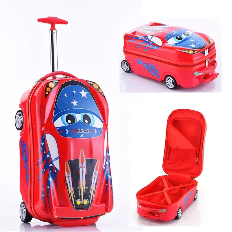 Valise enfant cartoon à roulettes – Peut être assise, légère & zippée