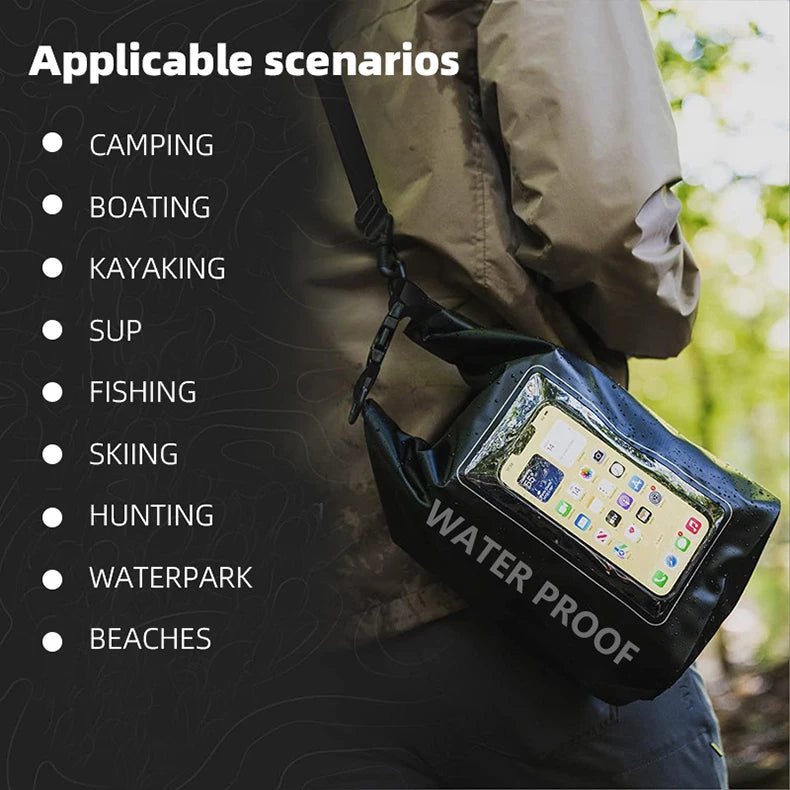 2L 5L Dry Bag Swimming Pack Touch Screen Outdoor Waterproof Kayak Storage Bag Trekking Drifting Rafting Surfing Boating Backpack