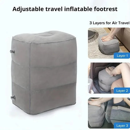 Inflatable travel footrest cushion - 3 adjustable heights, plane & train