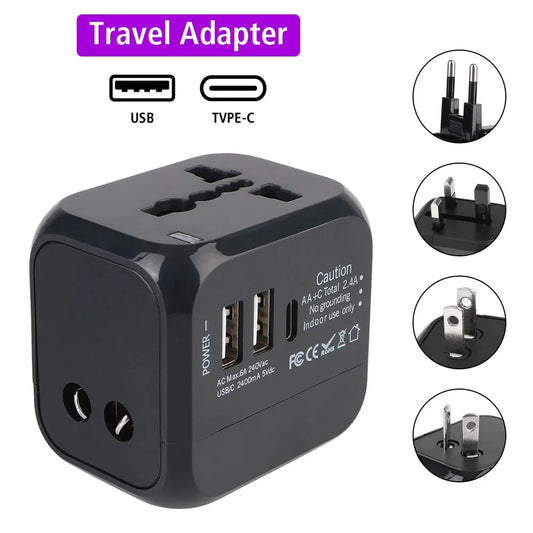 Adaptateur de Voyage Universel – USB + USB-C, Compatible 150+ Pays