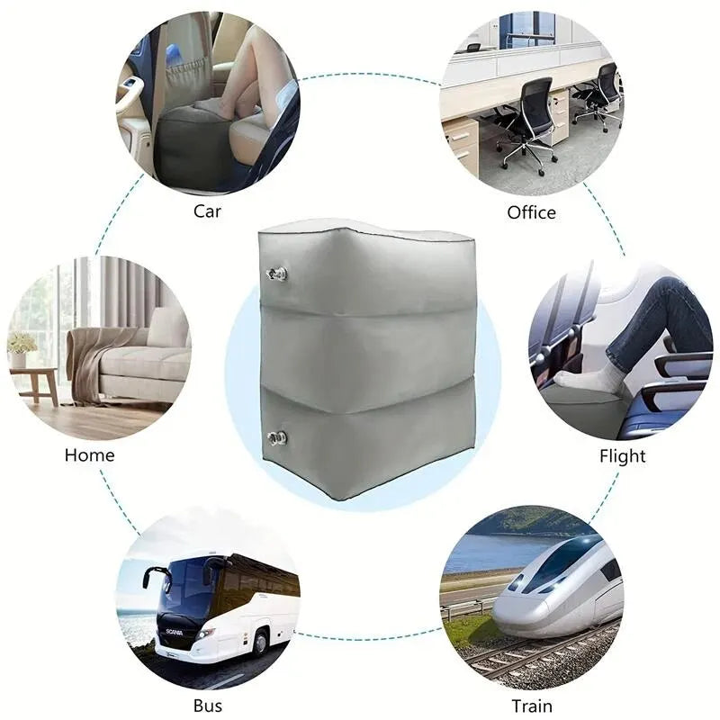 Inflatable travel footrest cushion - 3 adjustable heights, plane & train