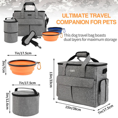 Airline Approved Dog Travel Bag Weekend Pet Travel Set Tote Organizer with Multi-Function Pockets for Supplies