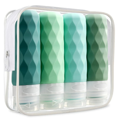 Flacons toilette voyage rechargeables – Set 4, sans BPA & anti-fuite