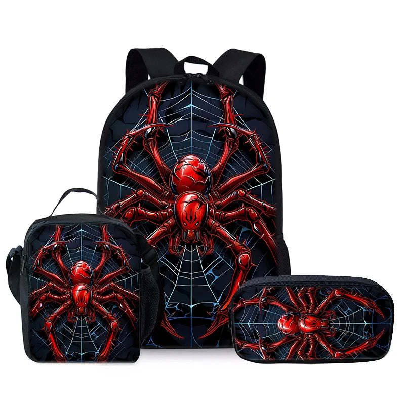 Red Spider Three Piece Backpack Set For Boy And Girls Best Gifts 2D Flat Cartoon School Backpack For Children