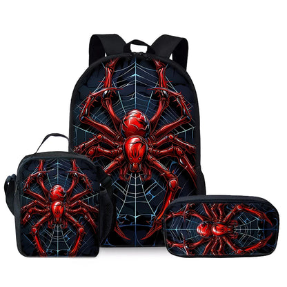 Red Spider Three Piece Backpack Set For Boy And Girls Best Gifts 2D Flat Cartoon School Backpack For Children