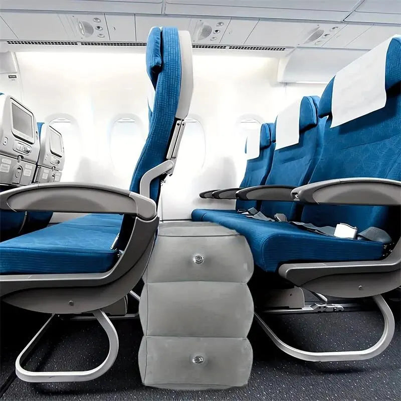 Inflatable travel footrest cushion - 3 adjustable heights, plane & train