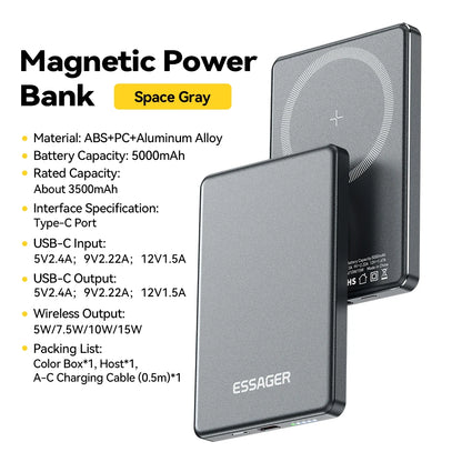 Powerbank Magnétique Mince 5000mAh – Charge Sans Fil 20W MagSafe