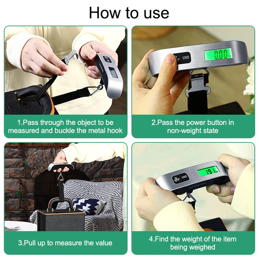 Pèse-bagage numérique portable – Écran LCD, jusqu'à 50 kg