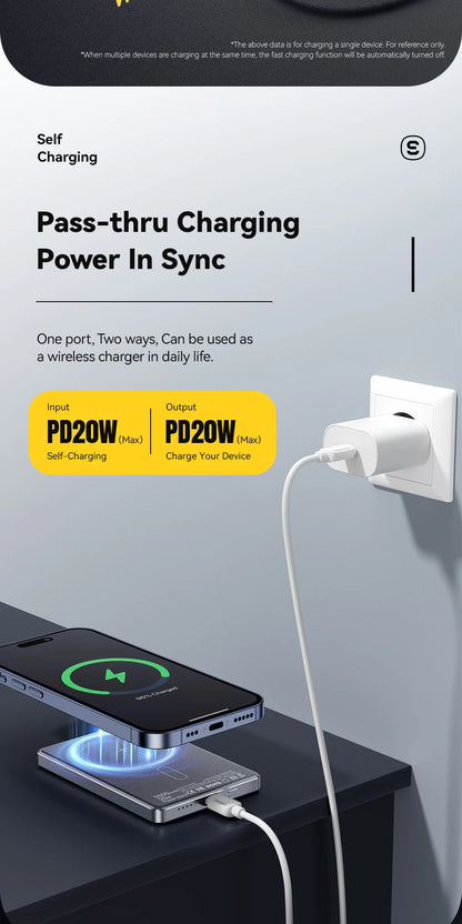 Powerbank Magnétique Mince 5000mAh – Charge Sans Fil 20W MagSafe