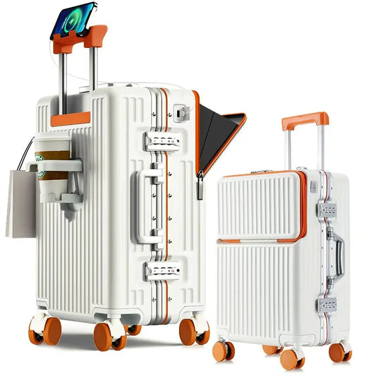 Valise Cabine Aluminium avec Port USB & Porte-gobelet