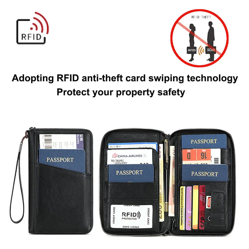 Portefeuille de voyage avec clip passeport – Cuir PU, anti-RFID, homme & femme