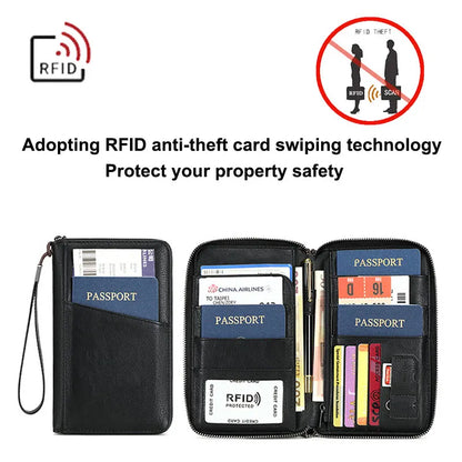Portefeuille de voyage avec clip passeport – Cuir PU, anti-RFID, homme & femme