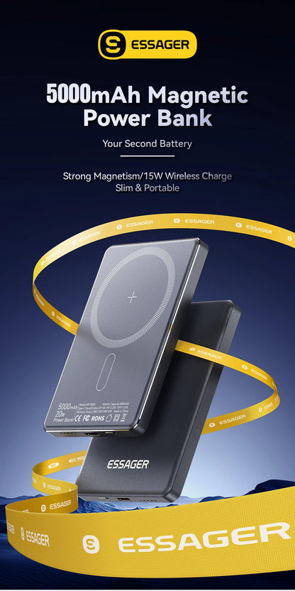 Powerbank Magnétique Mince 5000mAh – Charge Sans Fil 20W MagSafe