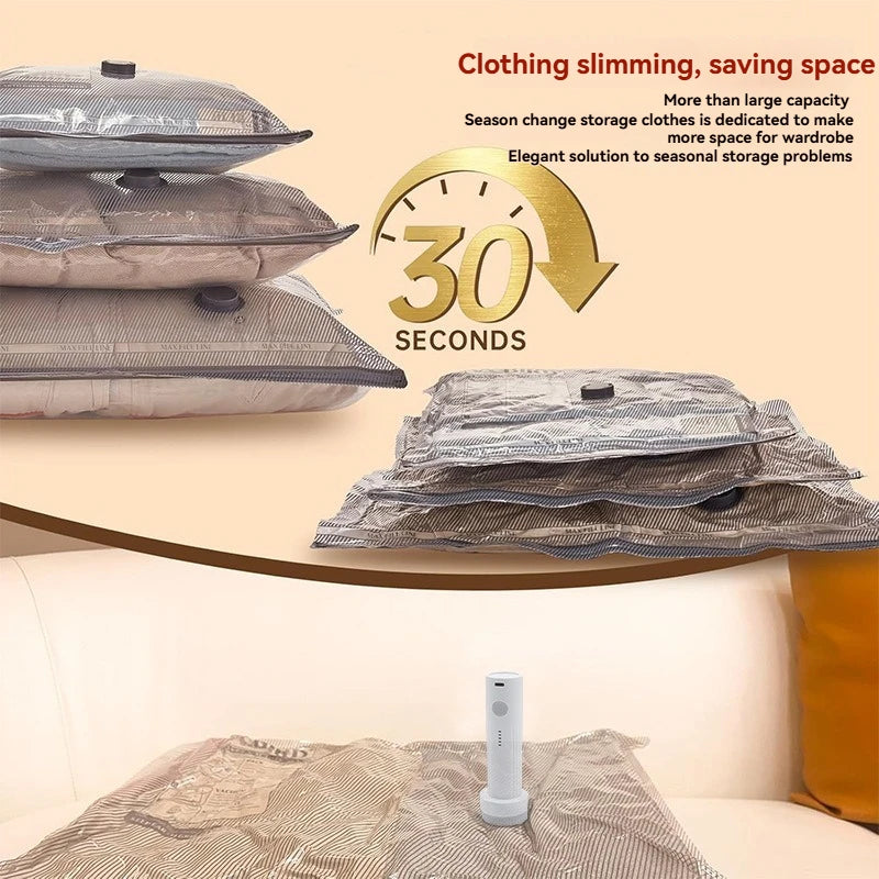 Vacuum Bags for Travel with Rechargeable Air Pump, Carry-on Size Compression Packing Bags for Luggage and Suitcase, Space Saver