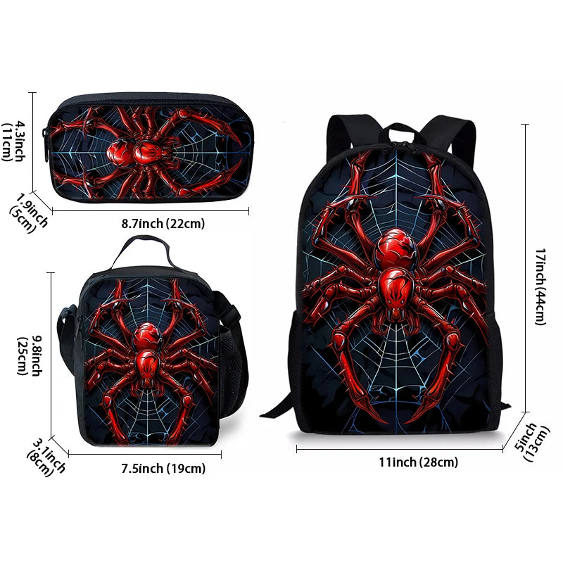 Red Spider Three Piece Backpack Set For Boy And Girls Best Gifts 2D Flat Cartoon School Backpack For Children