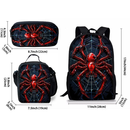 Red Spider Three Piece Backpack Set For Boy And Girls Best Gifts 2D Flat Cartoon School Backpack For Children