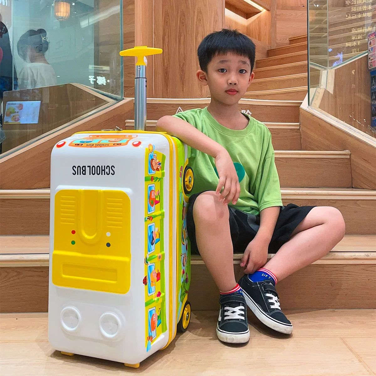 Valise enfant cartoon à roulettes – Peut être assise, légère & zippée