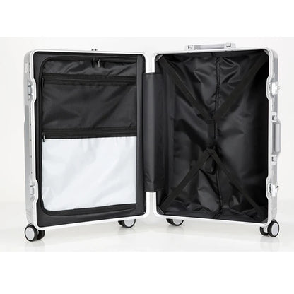 Aluminum front-opening cabin suitcase – USB port & braked wheels