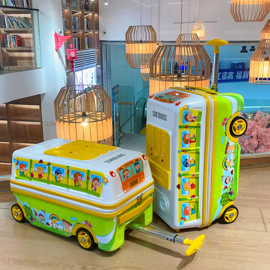 Children's cartoon suitcase with wheels – Can be sat on, lightweight & zippered