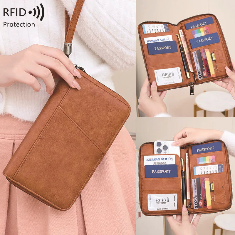 Portefeuille de voyage avec clip passeport – Cuir PU, anti-RFID, homme & femme