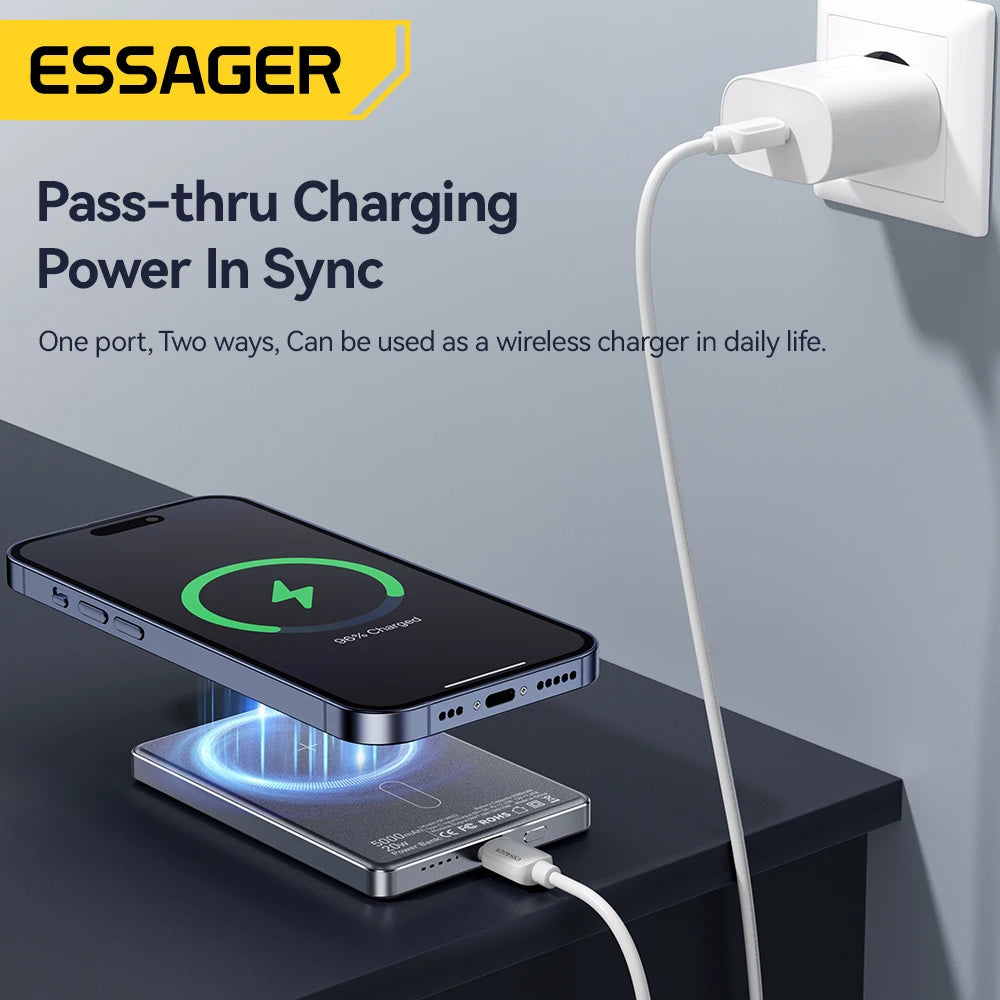 Powerbank Magnétique Mince 5000mAh – Charge Sans Fil 20W MagSafe
