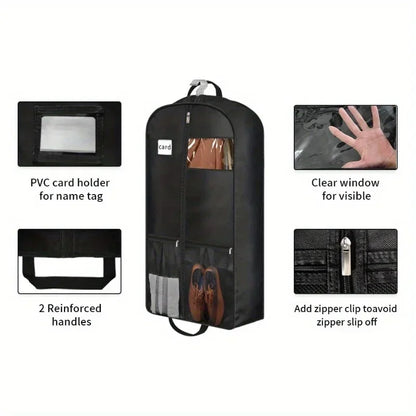 Travel Suit Bag with Zipper Closure, Gusseted Hanging Clothes Storage Organizer and Pocket for Shirts, Coats, Dresses