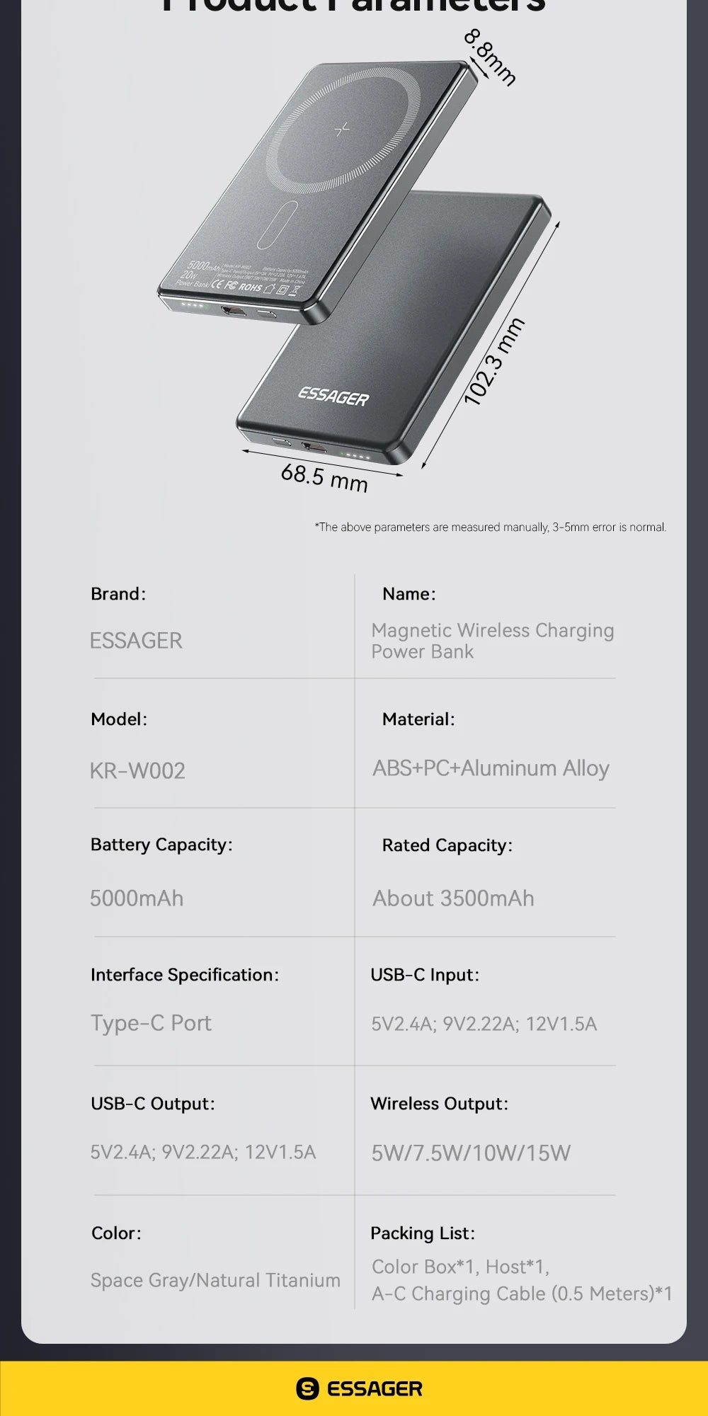 Powerbank Magnétique Mince 5000mAh – Charge Sans Fil 20W MagSafe