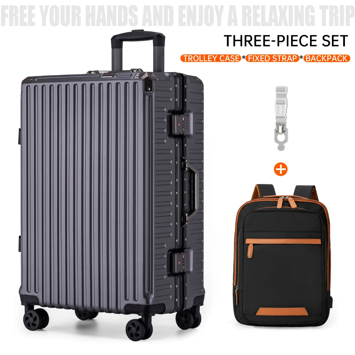 Valise trolley à cadre aluminium 20"-28" – Port USB, serrure à combinaison & roues spinner