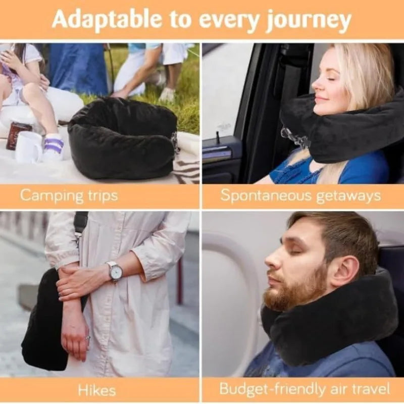 Self-Inflating Travel Neck Pillow – Portable, Airplane & Car