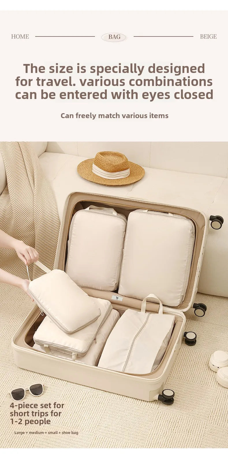 Set 4 cubes de rangement valise – Impérméable, léger & compressible