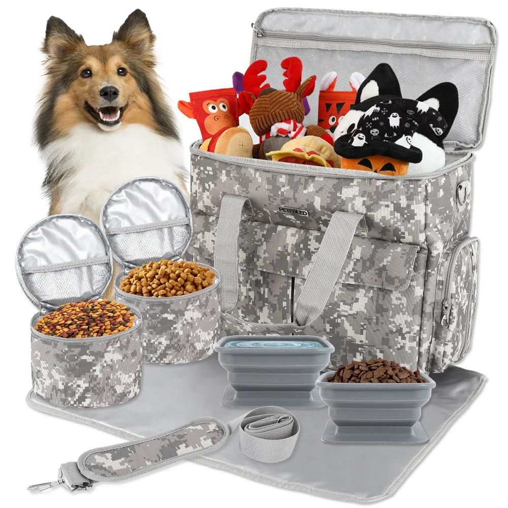 Airline Approved Dog Travel Bag Weekend Pet Travel Set Tote Organizer with Multi-Function Pockets for Supplies