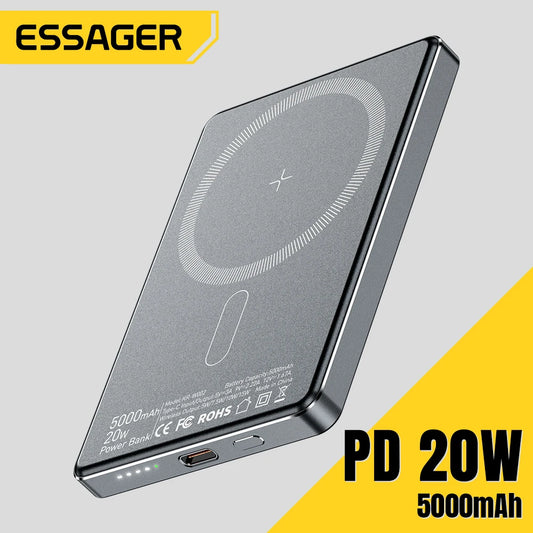 Powerbank Magnétique Mince 5000mAh – Charge Sans Fil 20W MagSafe