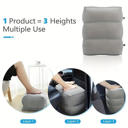 Inflatable travel footrest cushion - 3 adjustable heights, plane & train