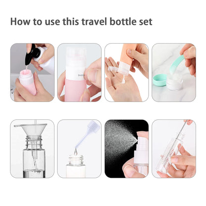 Flacons toilette voyage rechargeables – Set 4, sans BPA & anti-fuite