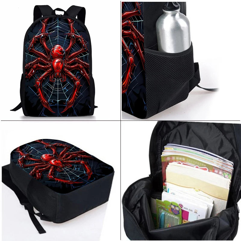 Red Spider Three Piece Backpack Set For Boy And Girls Best Gifts 2D Flat Cartoon School Backpack For Children