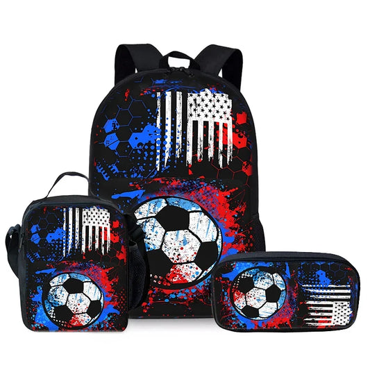 Hot Sale 3Pcs/Set Cartoon Casual Fashion Soccer School Bags For Boy/Girls Cartoon Book Bags Sets Backpacks School Gifts